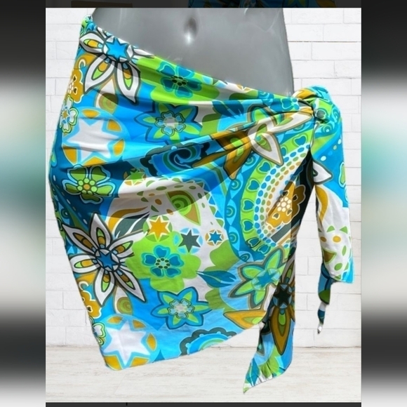 TIGERLILY Floral Turquoise Sarong Beach Wrap Coverup Size Med - Picture 5 of 7
